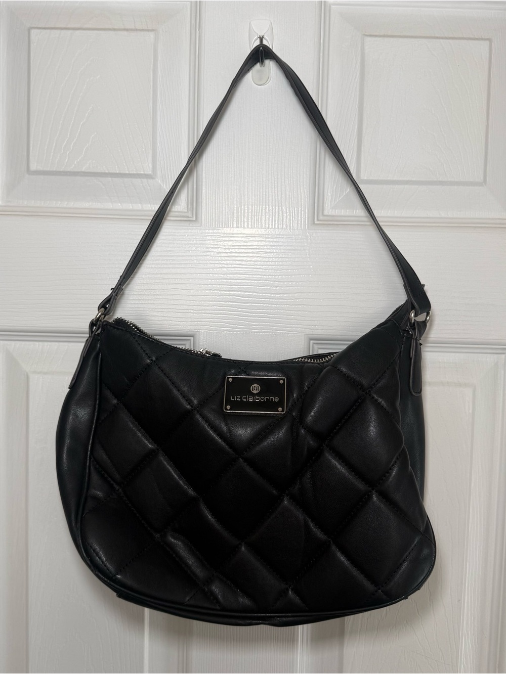 Liz Claiborne Black Quilted Pleather Shoulder Bag